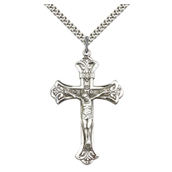 Pendant-Crucifix, Sterling Silver medal on 24 inch plated chain, Gift Box