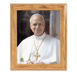Picture-Pope Leo XIV, Formal Light Stained Walnut Frame