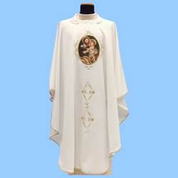 Chasuble Featuring Saint Joseph in pure white Primavera Fabric