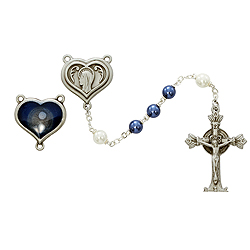 Rosary-Lady Of Lourdes, Pearl, Blue & White